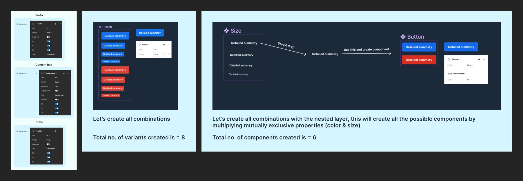 Variant reduction at a glance — buttons, badges, and inputs collapse into a fraction of their original counts once PCS Logic compositions replace one-off variants